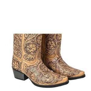 NEW AMERICAN DARLING women's hand tooled genuine western leather boots in brown